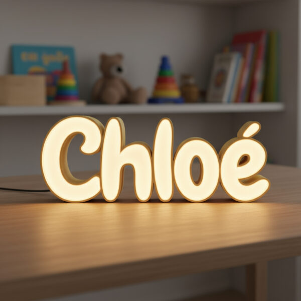 Lampe design prénom jaune